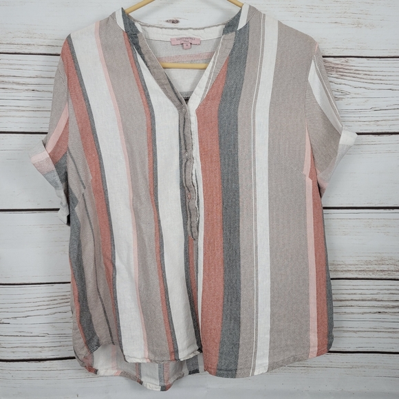 Saint Tropez West | Striped Linen Bl Roll Sl Top - Picture 4 of 7